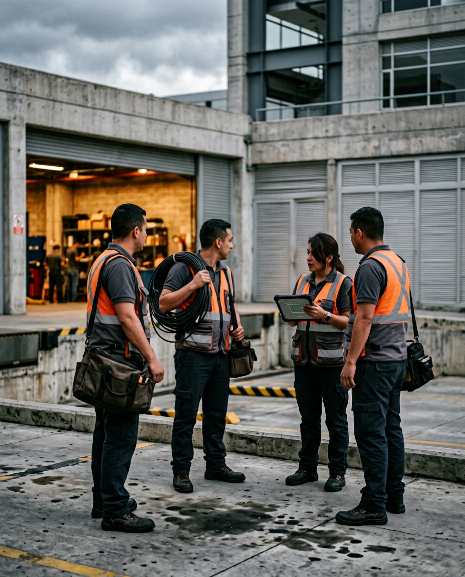 Equipo técnico de PROFEC antes de una jornada